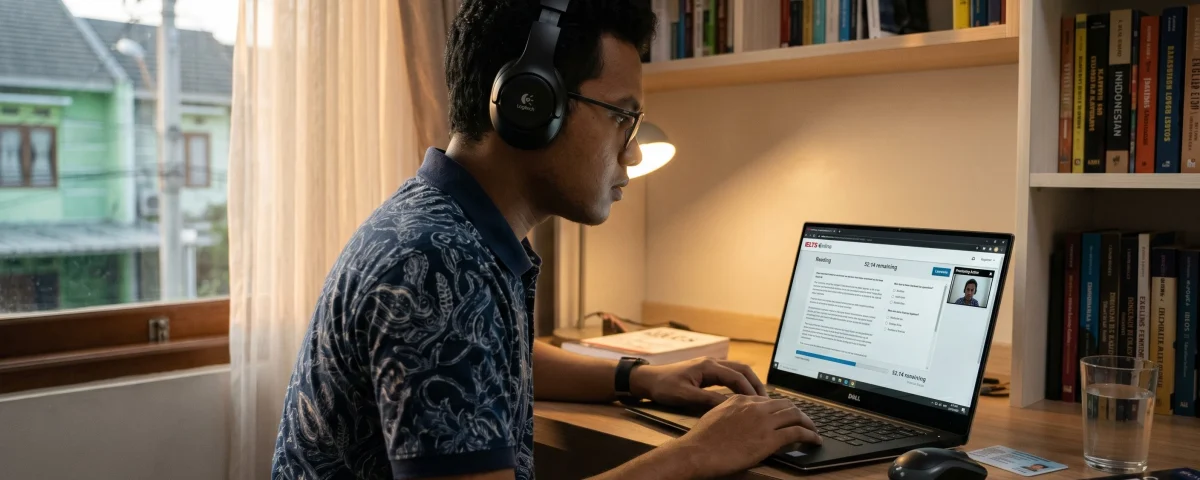 a person doing an IELTS exam on his laptop