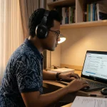 a person doing an IELTS exam on his laptop